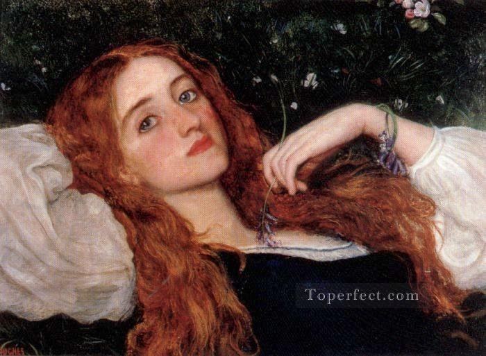 In the Grass second version Pre Raphaelite Arthur Hughes Oil Paintings